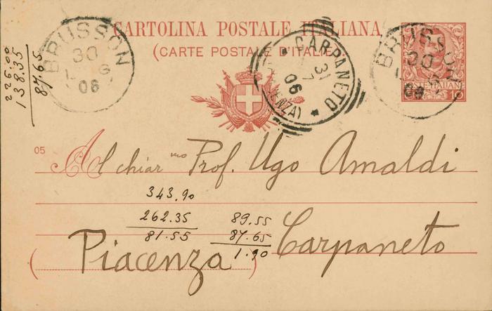 Corrado Segre a Ugo Amaldi, 29/07/1906, Brusson, pagina 1