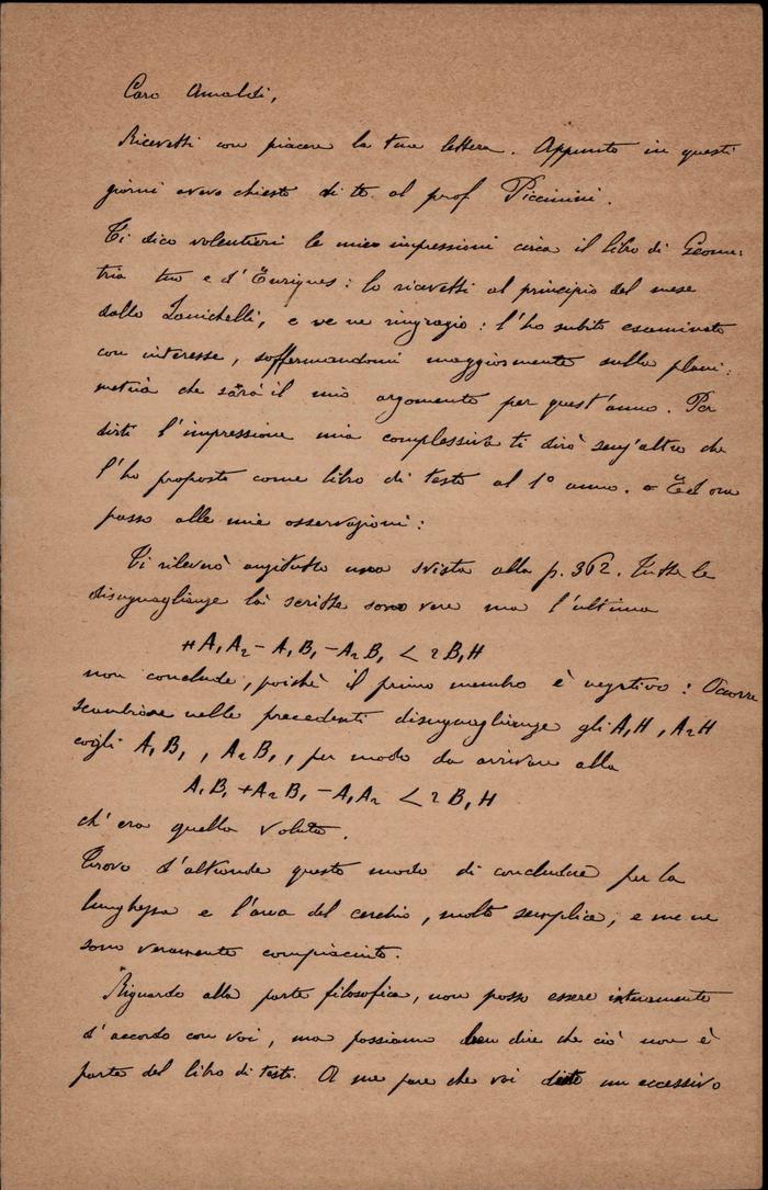 Beppo Levi a Ugo Amaldi, 19/10/1902, Piacenza, pagina 1