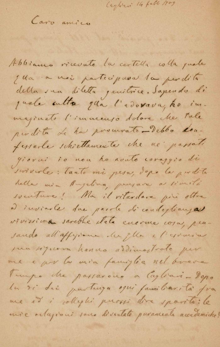 Antonio Fais a Ugo Amaldi, 14/02/1909, Cagliari, pagina 1